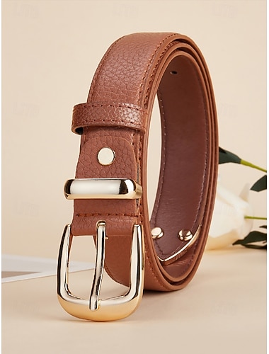  Minimalistische damesriem van imitatieleer met gouden gesp, een elegante tailleband voor jeans, jurken, kantooroutfits en alledaagse casual kleding.
