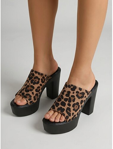  Sandali da donna con plateau e tacco alto con stampa leopardata - sexy tacco a blocco con motivo ghepardo e punta aperta &suola spessa per le vacanze estive e le feste serali &serate glamour