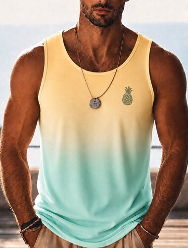  Homme Ananas Dégradé T-shirt Débardeur Sans manches T-shirt Impression 3D Col ras du cou Décolleté Chemise Hawaïen Occasionnel Quotidien Fête Jaune Rose Claire Vert Été Printemps Vêtement Tenue S M L