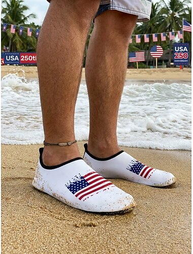  Sapatos aquáticos masculinos com a bandeira dos EUA – sapatos de praia leves e de secagem rápida para o Dia da Independência, praia e piscina. &esportes aquáticos