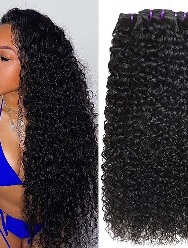  4 paquetes Tejidos de cabello Cabello Brasileño Ondulado Grande Extensiones de Pelo Natural Pelo Natural Extensión Paquete de pelo Un paquete de soluciones 8-30 pulgada Negro Mujer Libre de Olores