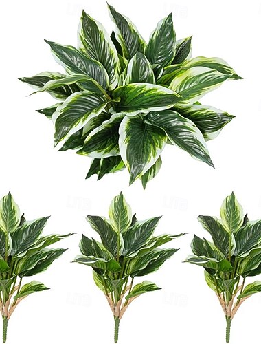  Conjunto de 3/6 peças de folhagem tropical artificial, plantas hosta falsas realistas com folhas e caules verdes resistentes aos raios UV, perfeitas para decoração de interiores e exteriores,