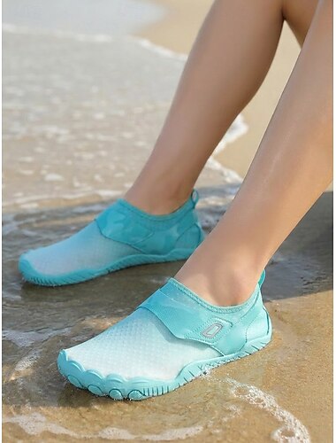  Comfortabele blauwe waterschoenen voor dames met antislipzool &Magic Tape - ademende, sneldrogende schoenen voor wandelen, strand, zwembad en snorkelen. &watersporten