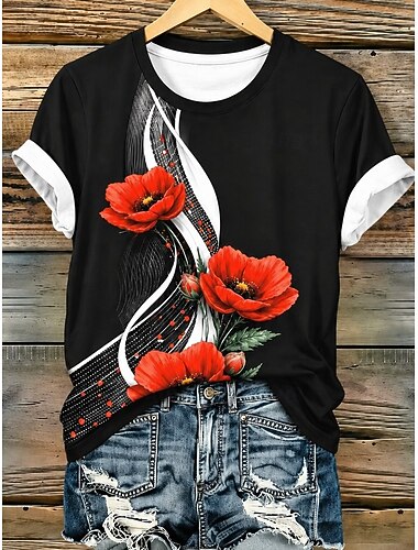  American Independence Day Mardi Gras Women's T Shirt Print Graphic Flag Letter Vintage Fashion Stylish Short Sleeve Crew Neck Round Neck Regular Tops Casual Daily Weekend Black White Red Summer