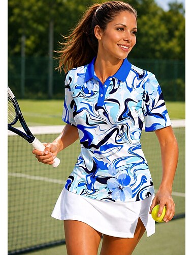  Mulheres Geométrica Abstrato Camisa Esportiva Camisa polo de caminhada Regata Camisa de tênis Manga Curta Floral Botões UPF50+ Resistente a UV Elasticidade Alta Pavio Humido Respirável Voleibal Tênis