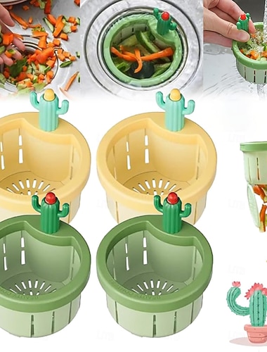 4/6 pezzi filtro di scarico per lavello da cucina a forma di cactus, cestello di svuotamento automatico a pressione, filtro raccogli-rifiuti da cucina, rete filtrante per lavello a forma di cactus