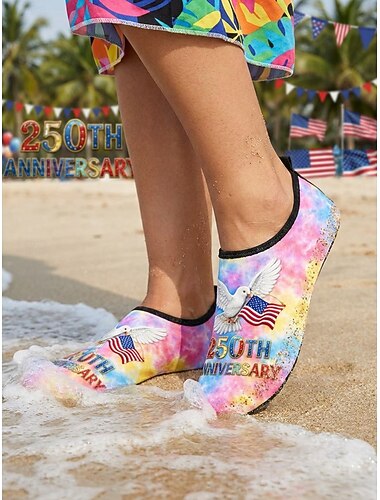  Kleurrijke dameswaterschoenen met bloemenprint ter ere van de Amerikaanse Onafhankelijkheidsdag – lichtgewicht, sneldrogende, patriottische watersokken voor Onafhankelijkheidsdag, het strand en het