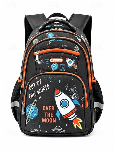  jongens schoolrugzak met dinosaurus &Grote rugzak van polyester met astronautenprint en meerdere vakken, lichtgewicht reisrugzak voor basisschool, kamperen en dagelijks gebruik.