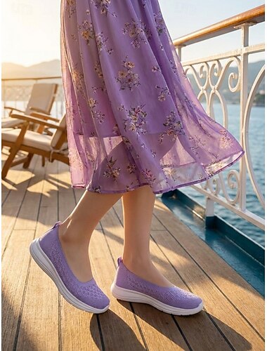  Baskets en maille violette pour femmes – chaussures de marche confortables, légères et respirantes, idéales au quotidien, en voyage et avec des tenues décontractées.