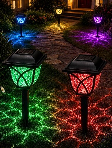  Lot de 2 lampes solaires pour allée, éclairage de cour, éclairage de pelouse étanche, décoration d'extérieur pour la maison, jardin, allée