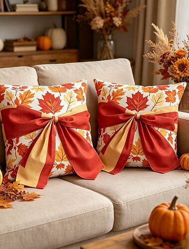  Fodera per cuscino con fiocco autunnale, federa per cuscino decorativo con foglie d'acero autunnali, copricuscino decorativo per divano, letto, sedia, decorazioni per soggiorno e camera da letto per