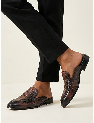  mocassini da uomo neri con stampa coccodrillo: elegante design slip-on in pelle pregiata, ideali per matrimoni, occasioni speciali e abiti formali