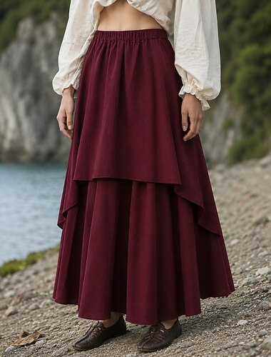  Medievale Rinascimento Asimmetrico Gonna Strega Pirata Contadina Tinta unica Costume Per donna Costumi da pirata Halloween Carnevale Fiera Rinascimentale LARP Adulti Gonna