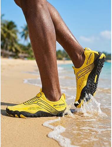  Scarpe da acqua gialle da uomo - scarpe da ginnastica acquatiche a piedi nudi ad asciugatura rapida - scarpe da esterno traspiranti e antiscivolo per attività acquatiche, passeggiate in spiaggia, nuoto e viaggi.
