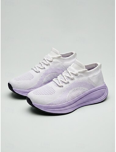  Dames gebreide mesh sneakers - veterschoenen met lage platformzool, ademend en lichtgewicht schoeisel voor dagelijks gebruik, de sportschool, hardlopen en wandelen. & reis