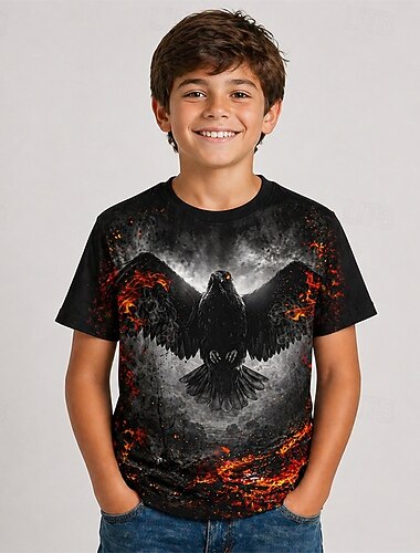  Jungen 3D Grafik Vogel 3D T-Shirt Ärmellos Kurzarm 3D-Druck Sommer Punk Kinder 4-12 Jahre Täglich Normale Passform
