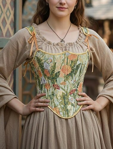  Médiéval Renaissance Cottagecore Corset Corset Serre Taille Corsage Fée Paysan À lacets Fleuri Déguisement Femmes Fantaisie Halloween Carnaval Décontracté Quotidien Foire de la Renaissance LARP Adulte