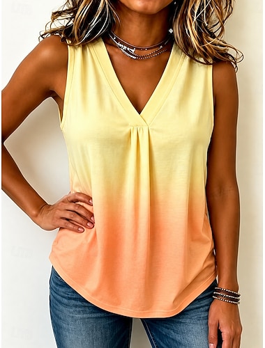  Per donna Canotta Grafico Gradiente di Colore Elegante Vintage Casual Senza Maniche Scollo a V Top Regolari Casuale Quotidiano Blu Giallo Viola Verde Estate Primavera