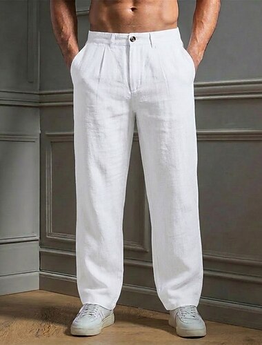  Per uomo Pantaloni di Lino Pantaloni Pantaloni Estivi Gamba Dritta Semplice Comodità Traspirante Lunghezza intera Casuale Quotidiano All'aperto Moda Stile Classico Blu Cachi Inelastico