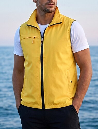  Hombre Color sólido Chalecos para correr Camiseta sin mangas acolchada Chaleco polar Verano Primavera Otoño Bolsillo Full Zip Sin Mangas Secado rápido Ligero Transpirable Pesca Senderismo Corriendo