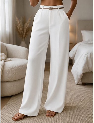  Dames Breed Been Pakken Broeken Elegant Modieus Werk Volledige lengte Hoge taille Comfort Dagelijks liiketoiminta Kantoor Zwart Wit Jager Groen Abrikoos Zomer Lente Herfst Winter