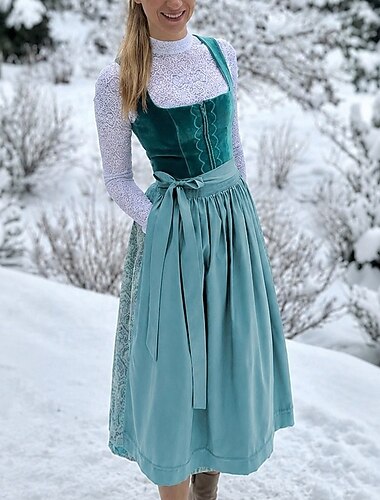  Oktoberfestbier Oktoberfest Kleid Dirndl Trachtenkleider Oktoberfest / Bier Bayerisch Wiesn Wiesn Damen Karneval Party Bier Festival Stoff im traditionellen Stil Kleid Schürze Ohne Bluse