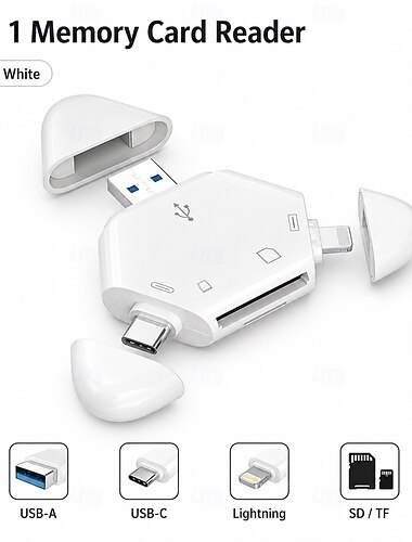  Lecteur de cartes SD 3 en 1 pour iPhone, iPad, Android et PC ; adaptateur USB-C/Lightning/USB-A pour cartes mémoire SD et microSD/TF ; clé USB OTG portable pour appareil photo et caméra de chasse. &