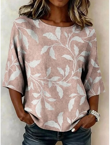  Dames Blouse Afdrukken Bloemig Grafisch Bohemen Vintage Tropisch 3/4 mouw Strakke ronde hals Normale tops Casual Dagelijks Vakantiekleding blauw Blozend Roze Rood Groen Zomer Lente Herfst Winter