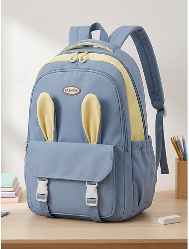  Grote polyester rugzak voor kinderen – schattig ontwerp met konijnenoortjes, verkrijgbaar in meerdere kleuren, duurzame schooltas voor jongens en meisjes, perfect voor de start van het schooljaar,