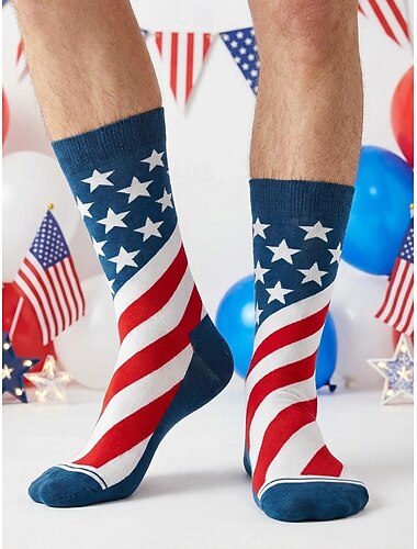  Chaussettes montantes patriotiques pour hommes - mélange de coton, motif drapeau américain &Chaussettes à motifs de billets de banque américains pour le 250e anniversaire de l'indépendance, la fête