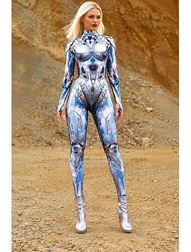  Kroppsdräkt Onesie kostym Tryck Helkroppsdräkt Dam Rave Grafisk Robotar Kostym för Nattklubb musikfestival Fest Halloween Karnival Barn Vuxna