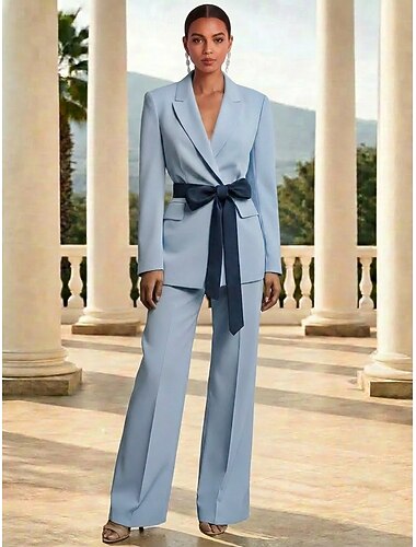  Femminile Abiti da 2 pezzi Due Pezzi Matrimonio Formale Ospite di nozze Elastene Poliestere Elegante Minimalista Con fiocco Manica Lunga Bavero classico Monopetto Un Bottone