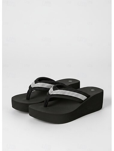  Dames platform slippers met strass bandjes – comfortabele strand teenslippers voor op vakantie en in de zomer