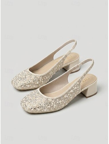  női gyöngy &strasszos, alacsony sarkú, slingback cipők - elegáns, kerti partira való lapos cipők koszorúslányoknak és esküvői vendégeknek