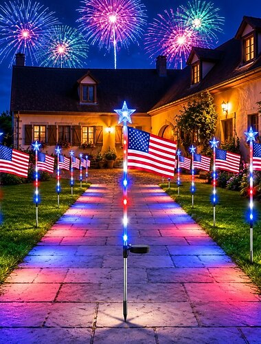  1 pz luci solari decorative a LED per esterni, luci solari con bandiera americana, bandiere decorative, bandiera patriottica da giardino, faretti solari per paesaggistica, luci solari da giardino, luci a LED per asta portabandiera da esterno