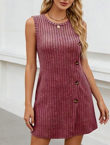  Dame Mini kjole Kappe Kjole T shirt kjole Ferie Afslappet Strandstil Daglig Ferie Sommerkjole Regulær Vanlig Uden ærmer Rund hals Blå Sort Kakhi Rosa Sommer Forår