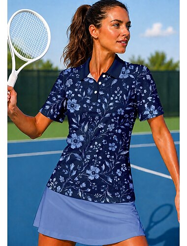  Mulheres Floral Camisa Camisa Esportiva Camisa polo de caminhada Camisa de tênis Manga Curta Floral Botões Imprimir UPF50+ Resistente a UV Elasticidade Alta Pavio Humido Respirável Voleibal Tênis