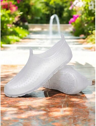  Transparante instapregenschoenen voor dames - ademende, geperforeerde, waterdichte PVC-platte schoenen met antislipzool, ideaal voor tuinieren, regenachtige dagen en het strand. &vrijetijdskleding