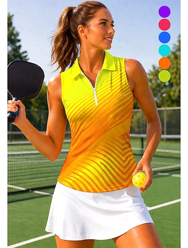  Dames Geometrisch Tops Sportshirt Wandelen poloshirt Tennisshirt Mouwloos Vetoketju Bloemig UPF50+ UV-bestendig Hoge Elasticiteit Vochtregelerend Ademend Tennis Golf Augurkbal Kraag Strijkijzer Hemd