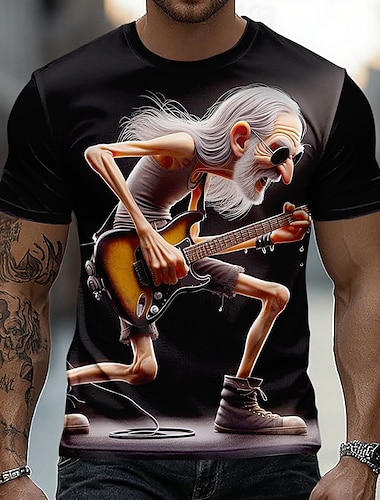  Herr Guitarr Gammal man T-shirt Kortärmad T-shirt 3D-tryck Rund hals Skjorta Rolig Ledigt Dagligen Gata Blå Blå 2# Svart Sommar Vår Kläder S M L XL 2XL 3XL