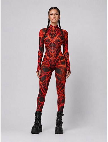  Kroppsdrakt Onesie-kostyme Printer heldekkende drakter Dame Punk og gotisk Rave Grafisk Brann Blodig Kostyme til musikk festival Fest Nattklubb Halloween Karneval Barne Voksne