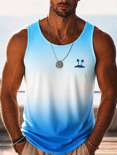 Voor heren Verloop Kokospalm T-shirt Vest Top Mouwloos T-shirt 3D-afdrukken Strakke ronde hals Scoophals Overhemd Hawaii Casual Dagelijks Feestdagen blauw Paars Groen Zomer Lente Kleding S M L XL XXL