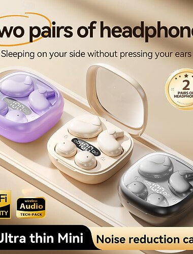  Fones de ouvido invisíveis para dormir, ideais para quem dorme de lado; dois pares de fones de ouvido sem fio em um único estojo de carregamento; fones de ouvido Bluetooth ultrafinos e mini para