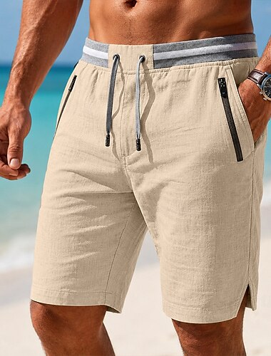  Per uomo Shorts Shorts di Lino Pantaloncini Estivi Shorts da Spiaggia Coulisse Cerniera Tasca Blocco di colori Tinta unita Comodità Traspirante Corto Casuale Quotidiano Spiaggia Vacanza Moda Cáqui