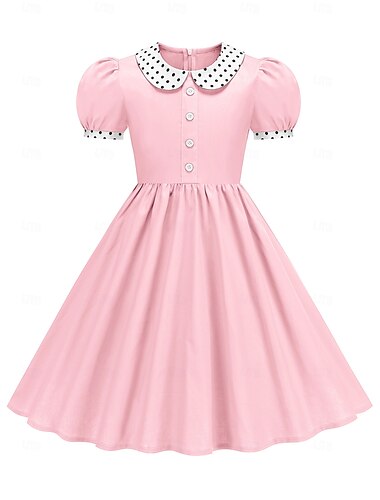  Années 1950 Rétro Vintage Longueur thé Robe Robe trapèze Robe Évasée Manches courtes Couleur Unie Ajusté & Évasé Déguisement Fille Mascarade Fête du thé Décontracté Quotidien Enfant Robe Printemps