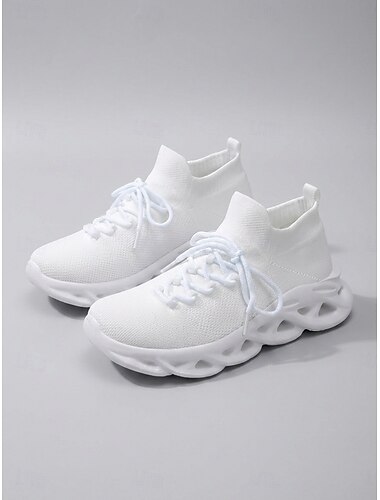  Witte, ademende gebreide hardloopschoenen voor dames – lichtgewicht sokachtige wandelschoenen met schokabsorberende holle zool voor hardlopen, de sportschool en fitnessactiviteiten. &kleding die de