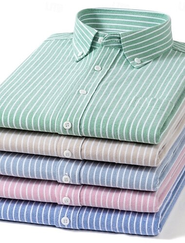  Per uomo Camicia Camicia elegante Camicia button-down Camicia Oxford A righe All'aperto Affari Blu Rosa chiaro Verde Azzurro cielo Manica Lunga Collo ripiegato Estate Primavera Abbigliamento Bottoni