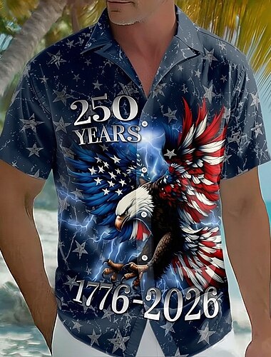  Giorno dell'Indipendenza Americana Per uomo Aquila Bandiera Americana Camicia Camicia Estiva Camicia con Bottoni Manica Corta Patriotico All'aperto Festival Estate Primavera Collo ripiegato Stampa 3D
