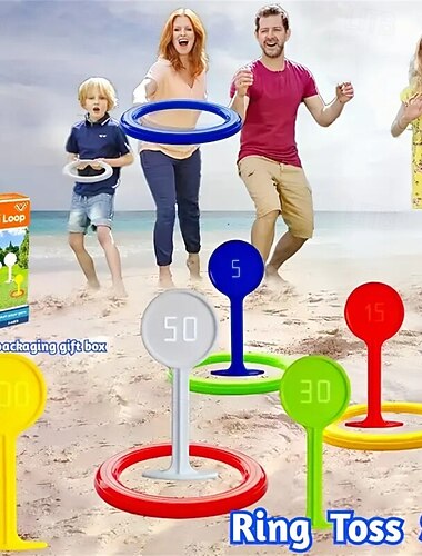  Set di lancio degli anelli da esterno per bambini &gioco di cerchi per adulti, gioco da giardino per famiglie con paletti e anelli colorati, giochi da prato per giardino, spiaggia, campeggio,