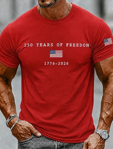  4 juli 2026 250:e Herr USA: s flagga 1776 T-shirt Kortärmad T-shirt 3D-tryck Rund hals Skjorta Patriotisk Dagligen Festival Blå Svart Vit Sommar Vår Kläder S M L XL XXL XXXL